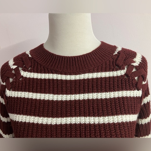 SO Women’s Pullover Sweater, Large, Burgundy/White Stripes, Casual, Knit Stitch - Picture 3 of 7